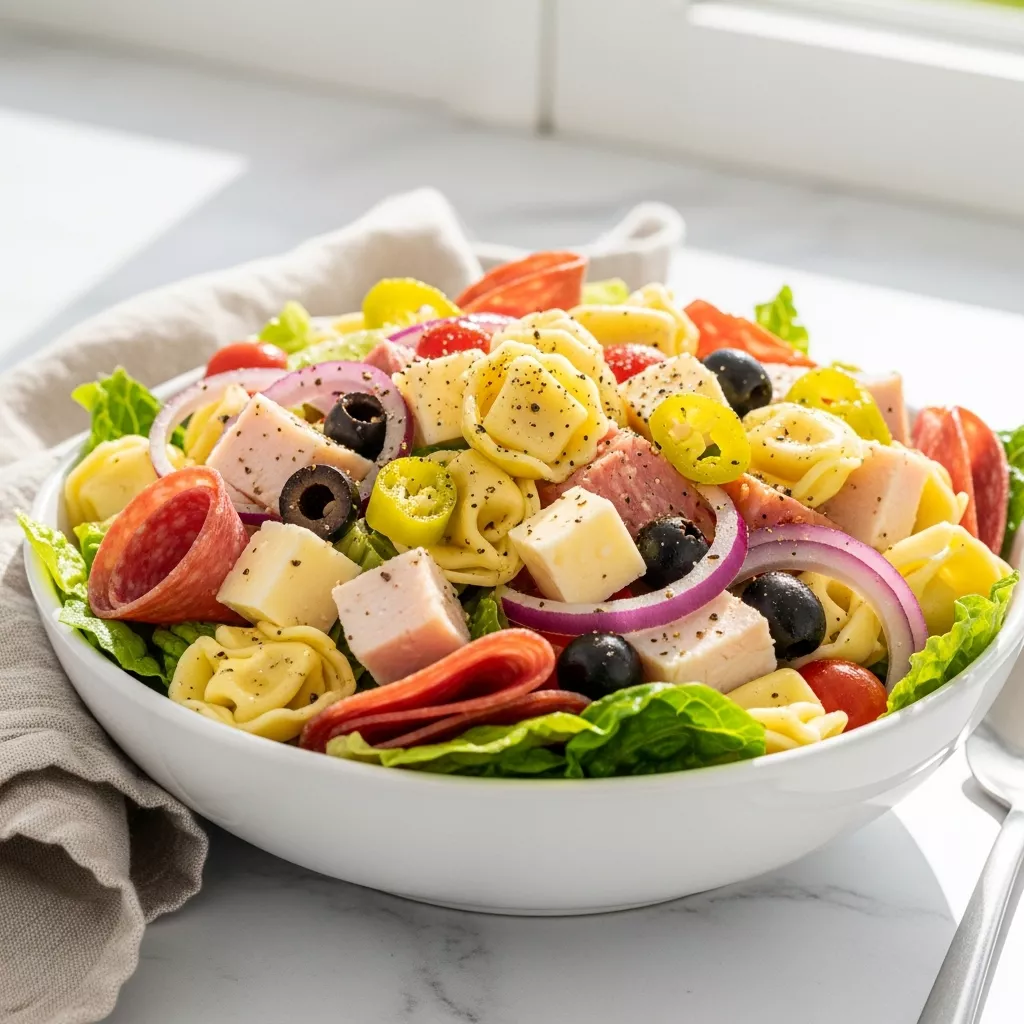 Close-up of delicious grinder tortellini salad