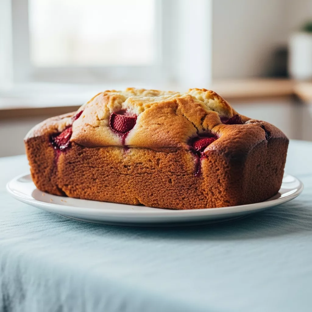 A whole loaf of homemade strawberry pound cake